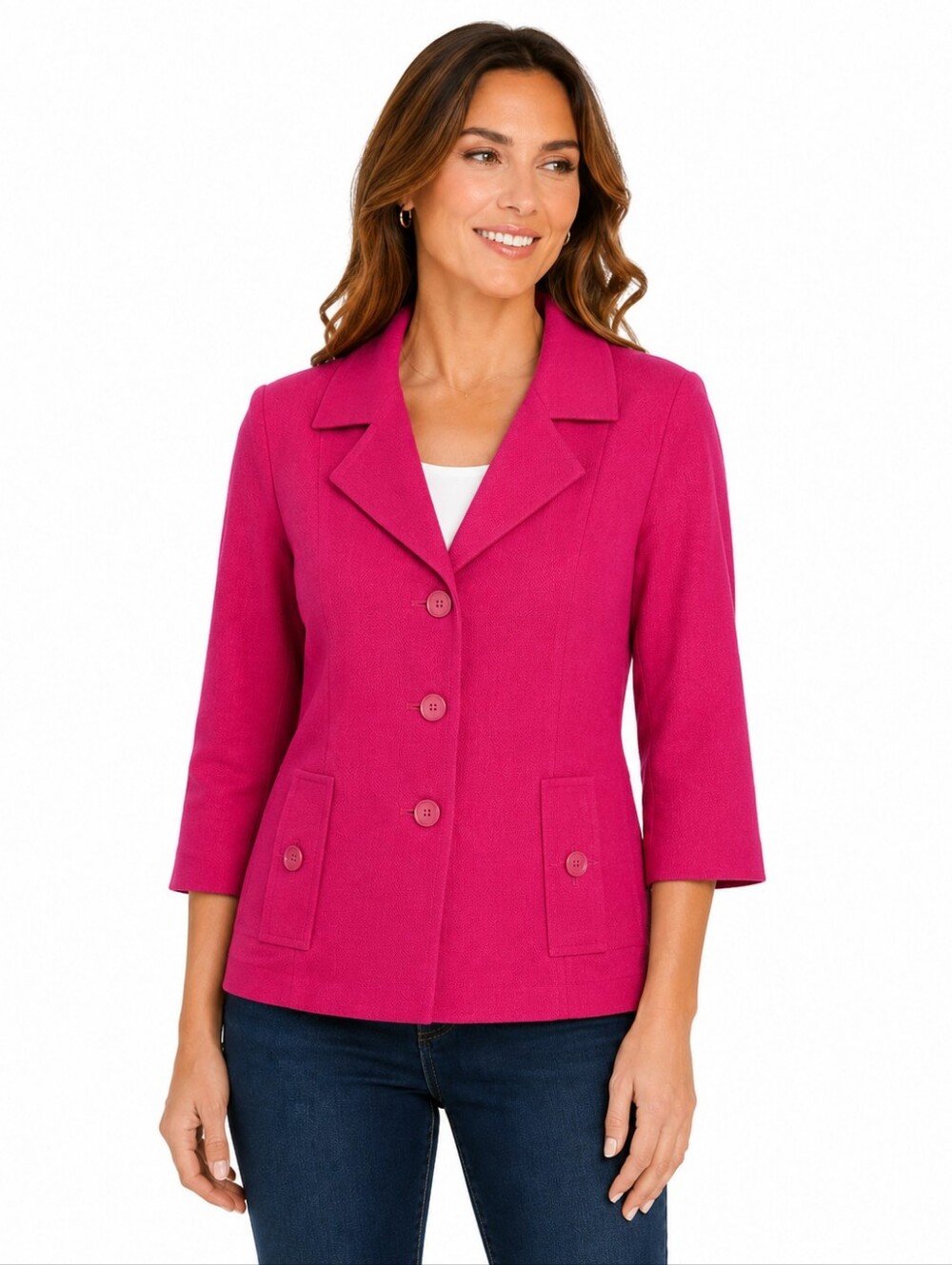 Talbots Size 2 Hot Pink Linen Blazer 3/4 Sleeve Tailored Career Jacket Preppy